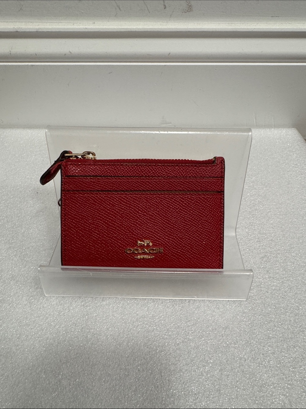 Coach Red Leather Zip Card Case wallet keychain